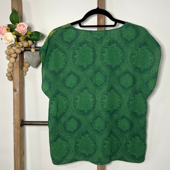 Cabi Style 597 Green Envy Medallion Yellow Floral Cap Sleeve Blouse Size Medium - Picture 4 of 7